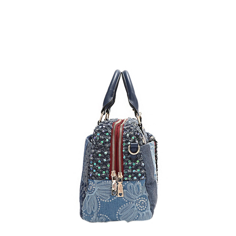 BOLSO CON PARCHE FLORAL (AZUL)