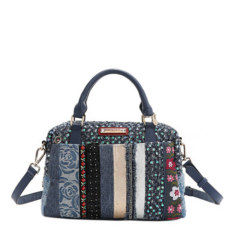 BOLSO CON PARCHE FLORAL (AZUL)