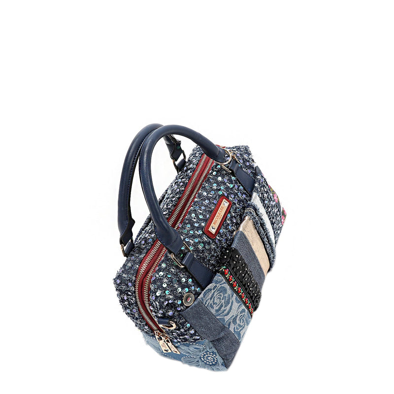 BOLSO CON PARCHE FLORAL (AZUL)