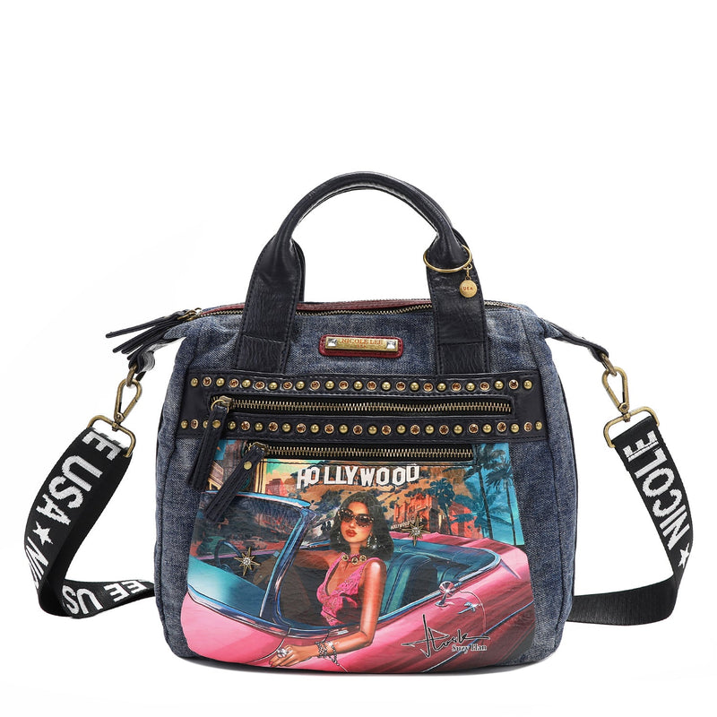 WASHED DENIM BAG WITH STUDS (<tc>HOLLYWOOD DRIVE</tc>)