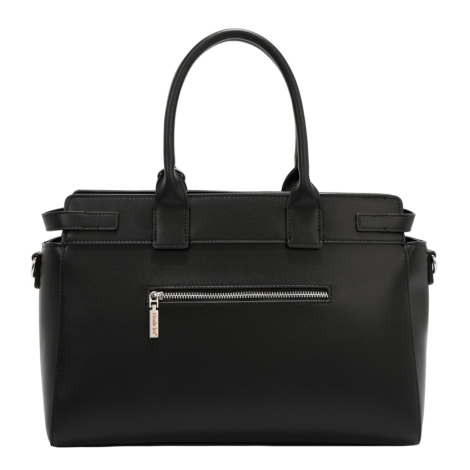 BOLSO SATCHEL CON RECORTES GEOMÉTRICOS (NEGRO)