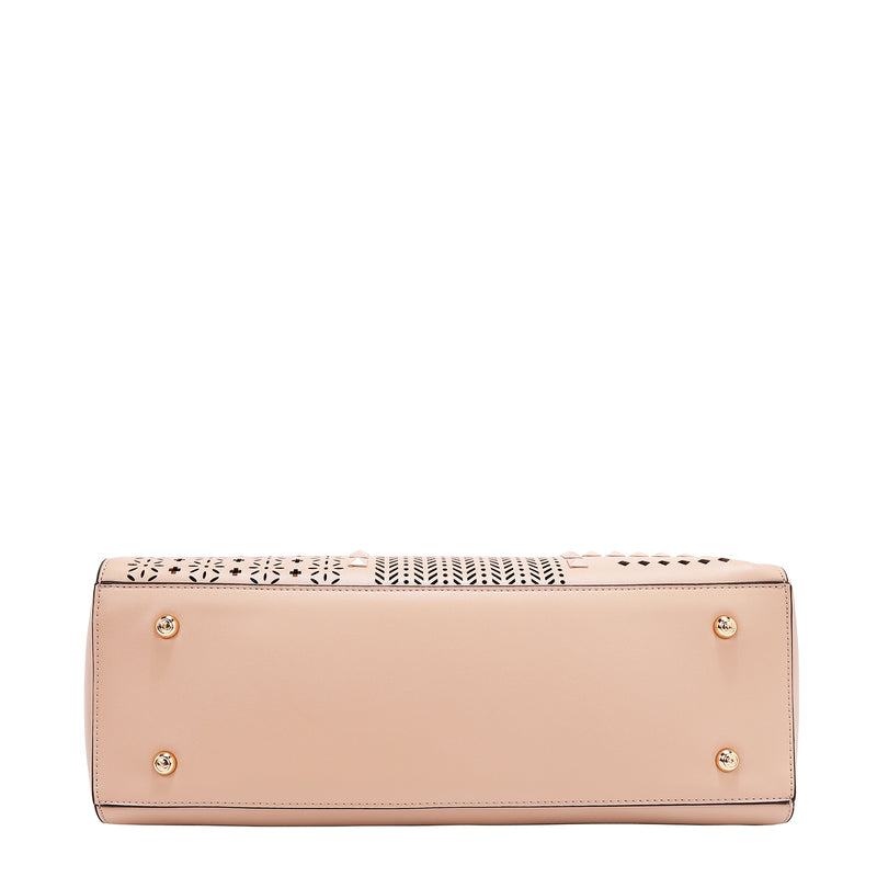 BOLSO SATCHEL CON RECORTES GEOMÉTRICOS (ROSA)