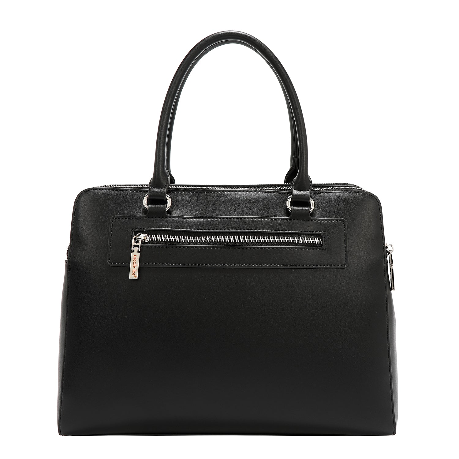 BOLSO DE MANO CON RECORTES GEOMÉTRICOS (NEGRO)