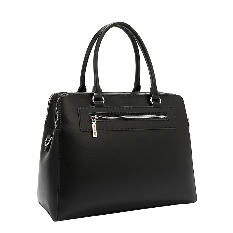 BOLSO DE MANO CON RECORTES GEOMÉTRICOS (NEGRO)