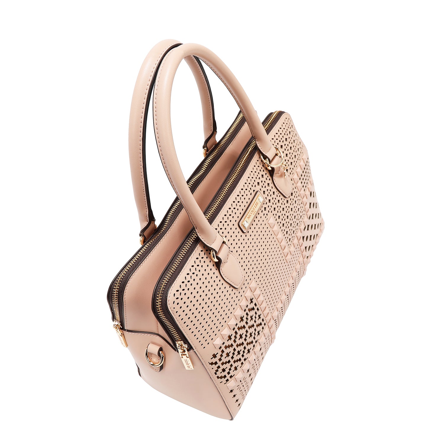 BOLSO DE MANO CON RECORTES GEOMÉTRICOS (ROSA)