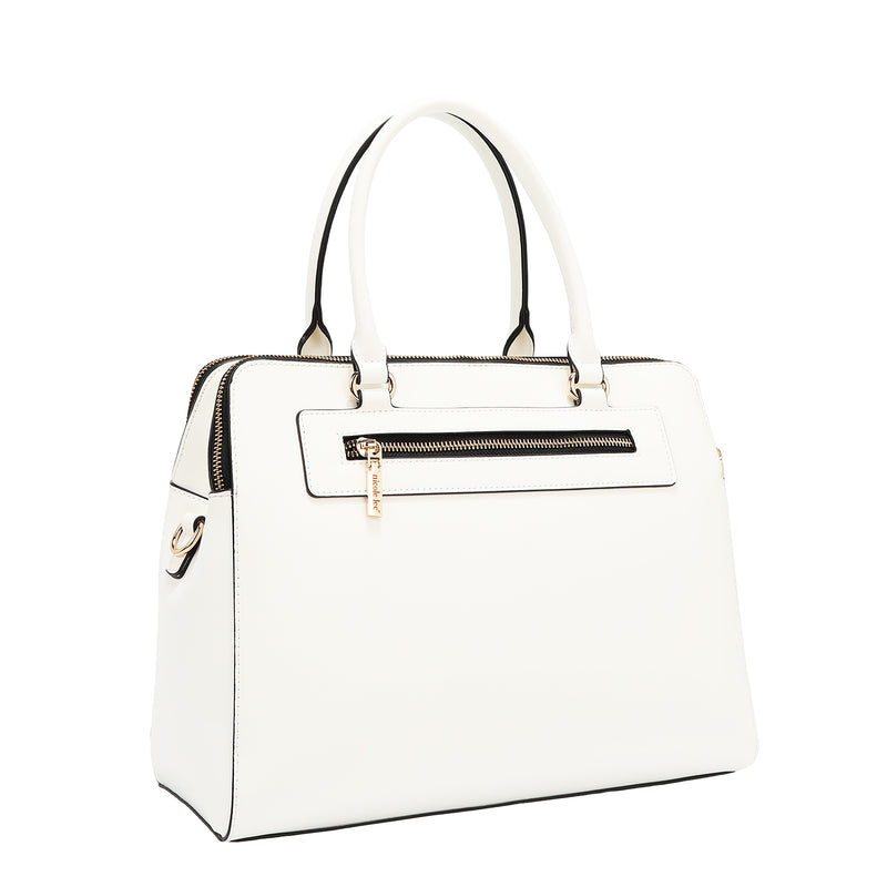 BOLSO DE MANO CON RECORTES GEOMÉTRICOS (BLANCO)