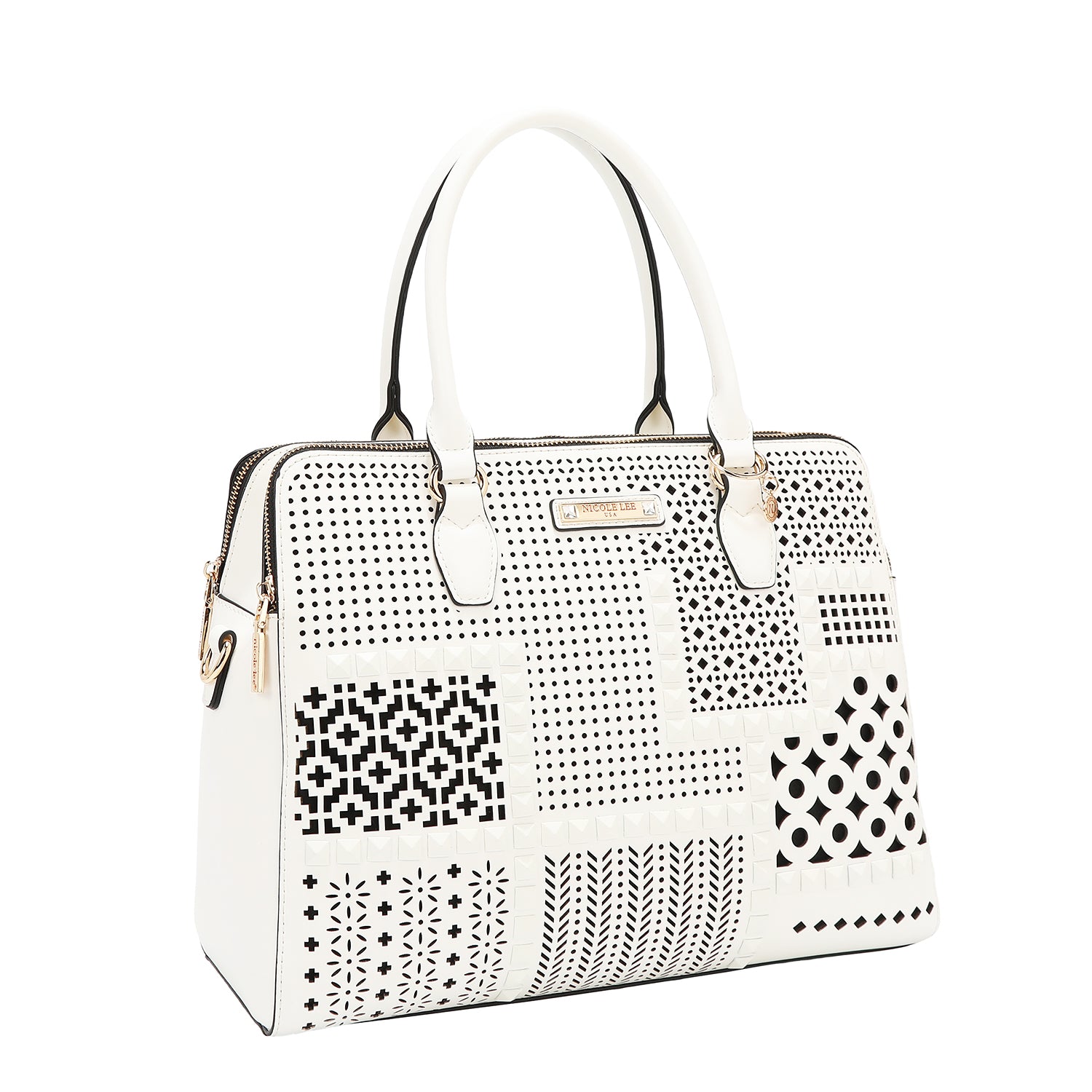 BOLSO DE MANO CON RECORTES GEOMÉTRICOS (BLANCO)