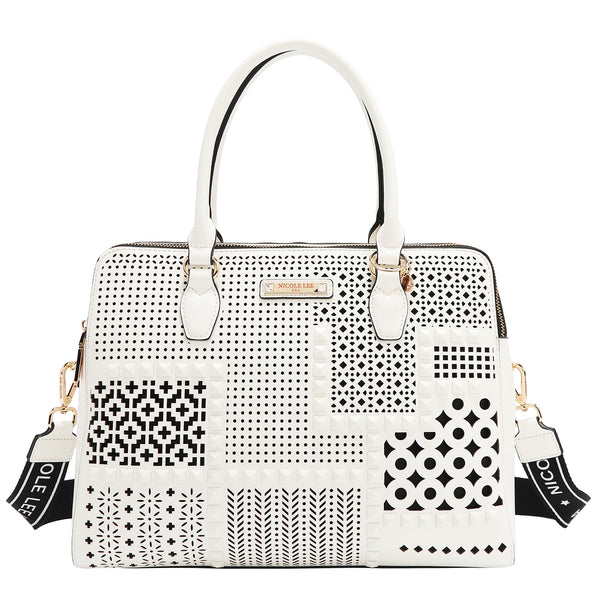 BOLSO DE MANO CON RECORTES GEOMÉTRICOS (BLANCO)