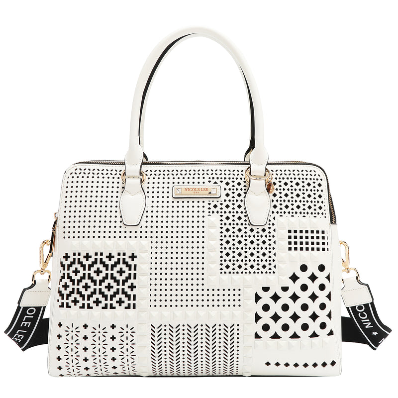 BOLSO DE MANO CON RECORTES GEOMÉTRICOS (BLANCO)