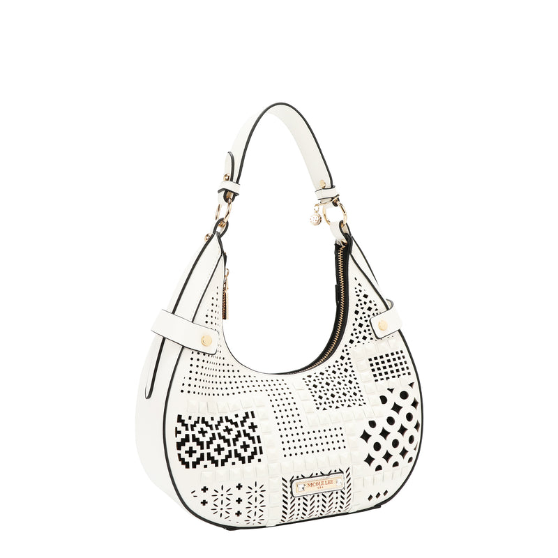 BOLSO DE HOMBRO CON RECORTE GEOMÉTRICO (BLANCO)