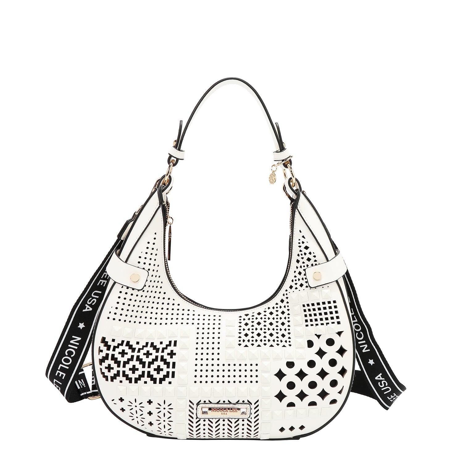 BOLSO DE HOMBRO CON RECORTE GEOMÉTRICO (BLANCO)