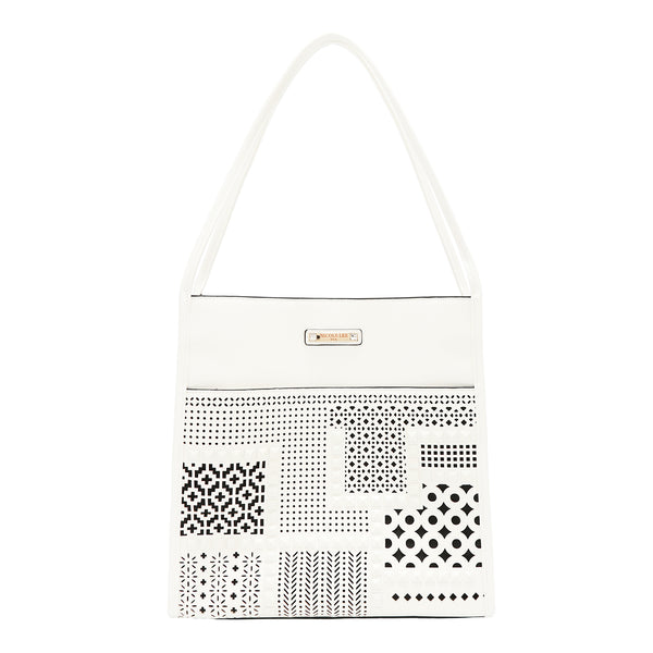 BOLSA DE DOS PIEZAS CON RECORTE GEOMÉTRICO (BLANCO)