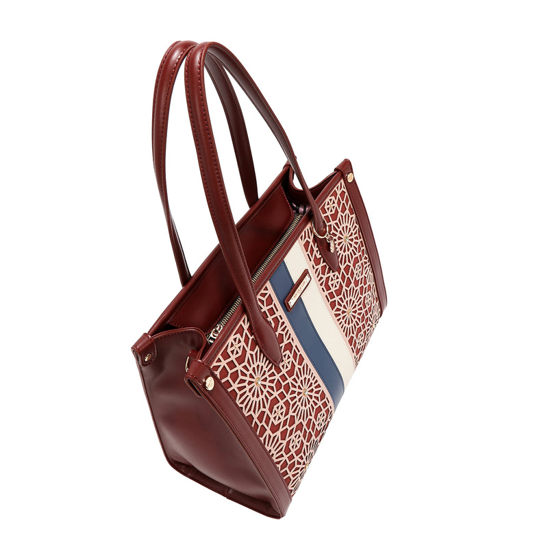 BOLSO DE TOTE GEOMÉTRICO CORTADO CON LÁSER (VINO)