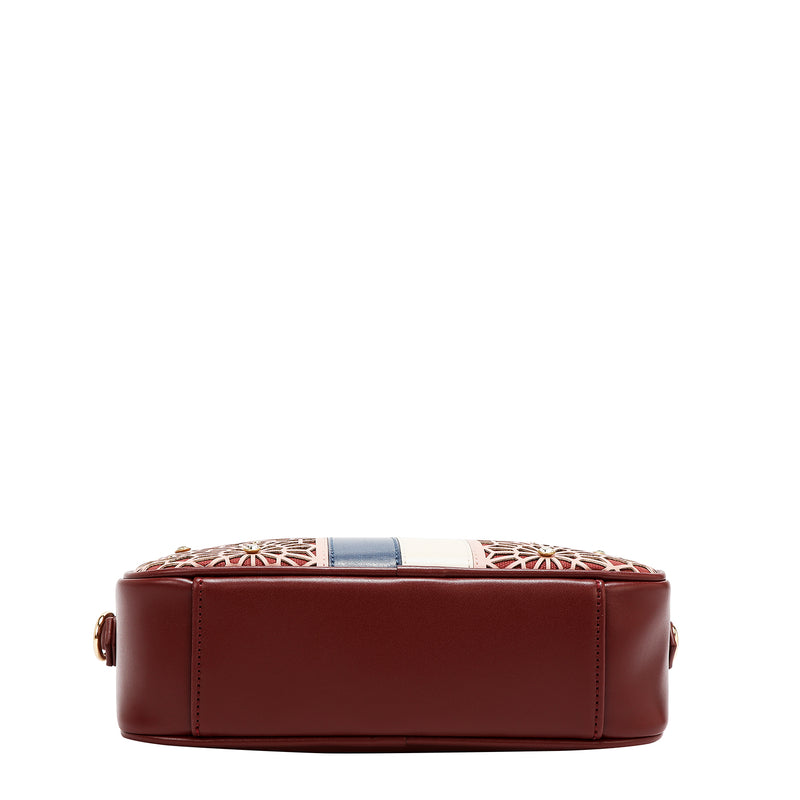 BOLSO BANDOLERA GEOMÉTRICO CORTADO A LÁSER (VINO)