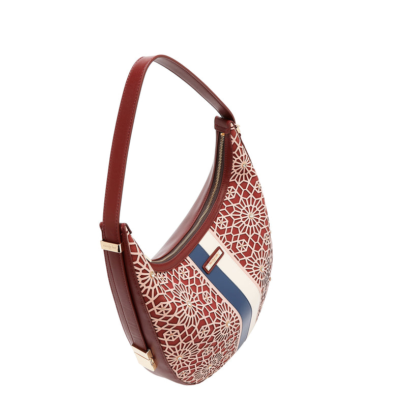 BOLSO HOBO GEOMÉTRICO CORTADO CON LÁSER (VINO)