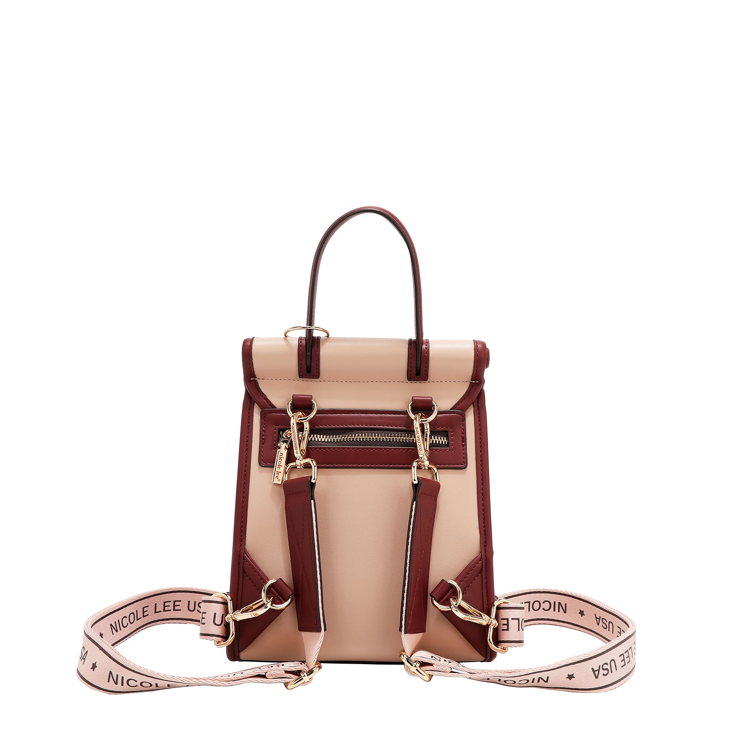 MOCHILA CONVERTIBLE CON RECORTE GEOMÉTRICO / BOLSO CON ASA SUPERIOR (ROSA)