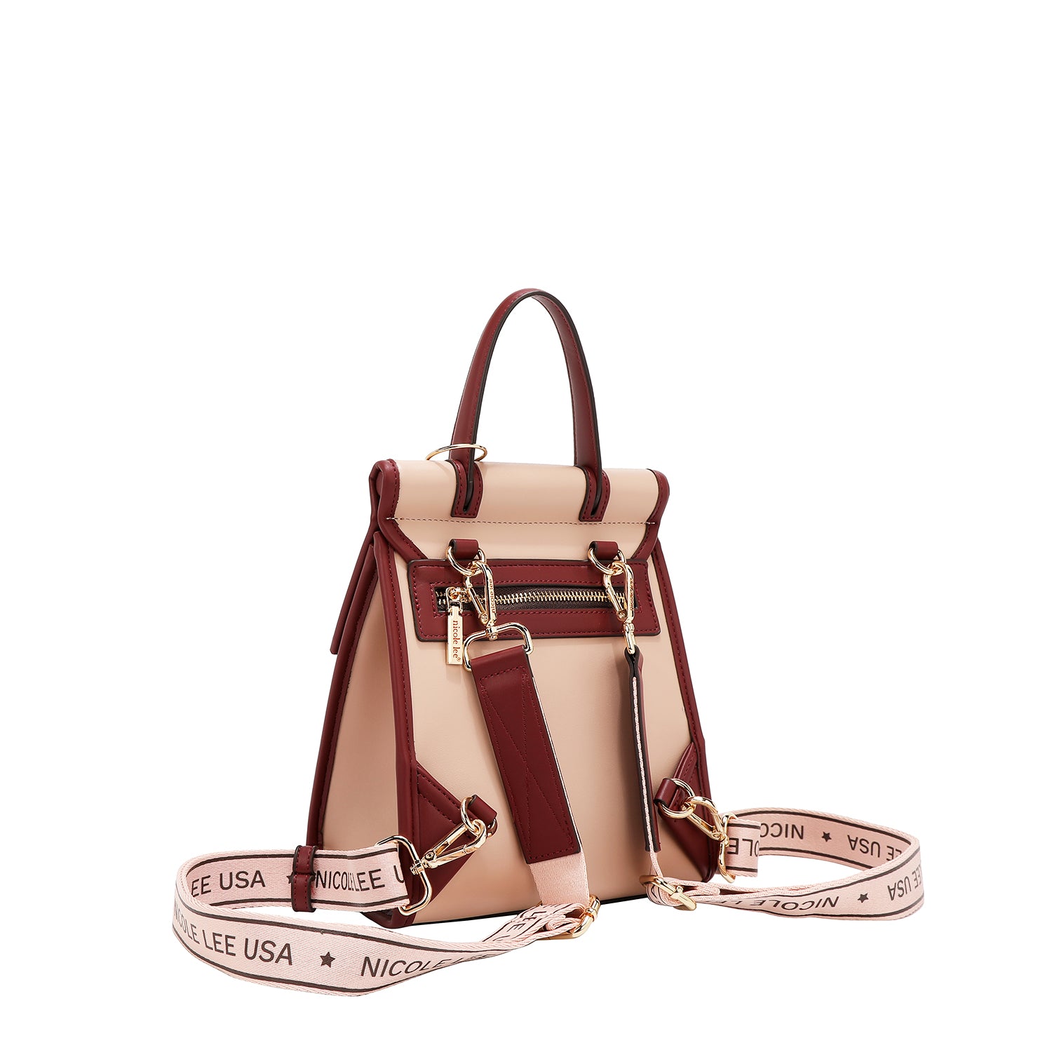 MOCHILA CONVERTIBLE CON RECORTE GEOMÉTRICO / BOLSO CON ASA SUPERIOR (ROSA)