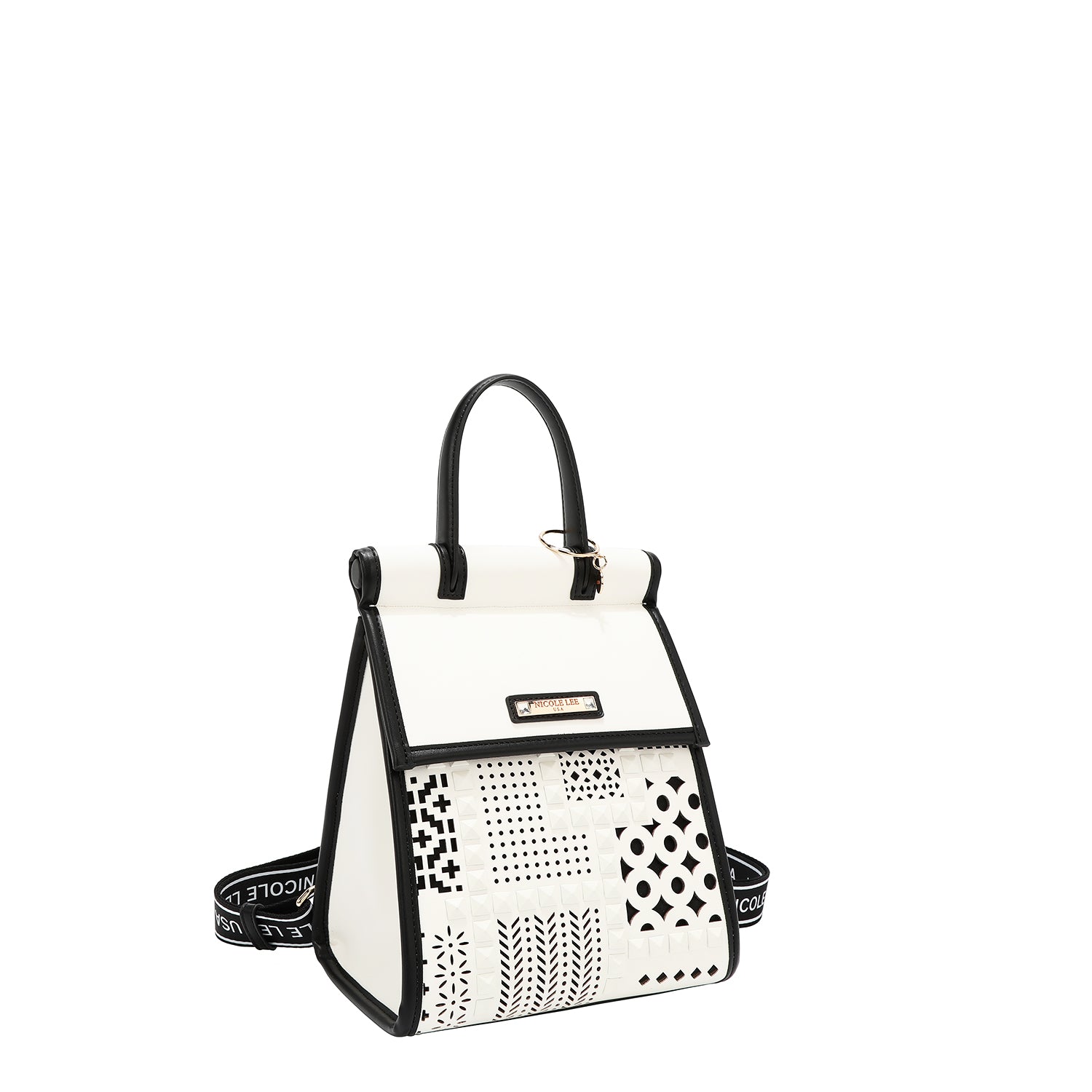 MOCHILA CONVERTIBLE CON RECORTE GEOMÉTRICO / BOLSO CON ASA SUPERIOR (BLANCO)