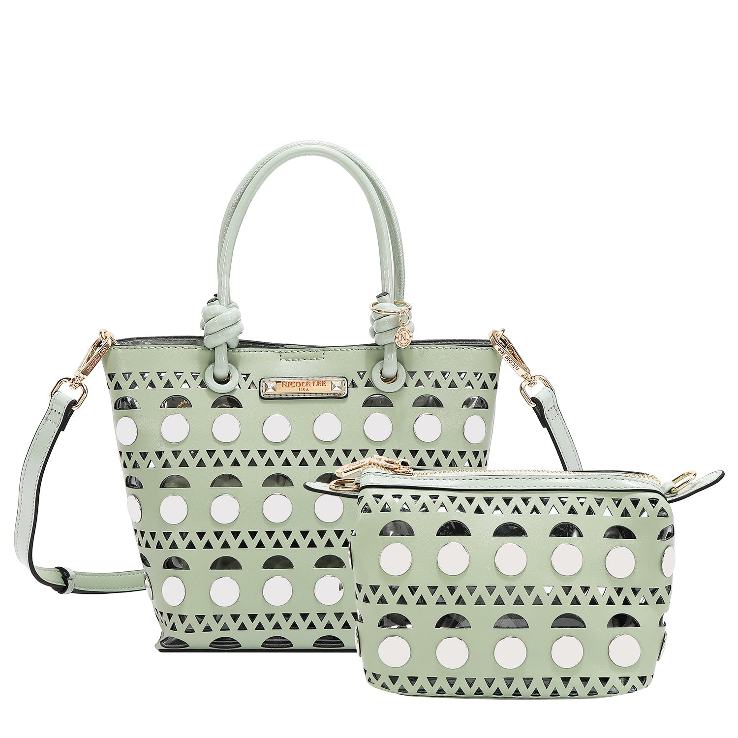 BOLSO DE CUBO DE 2 PIEZAS CON REMACHES PLATEADOS (VERDE)