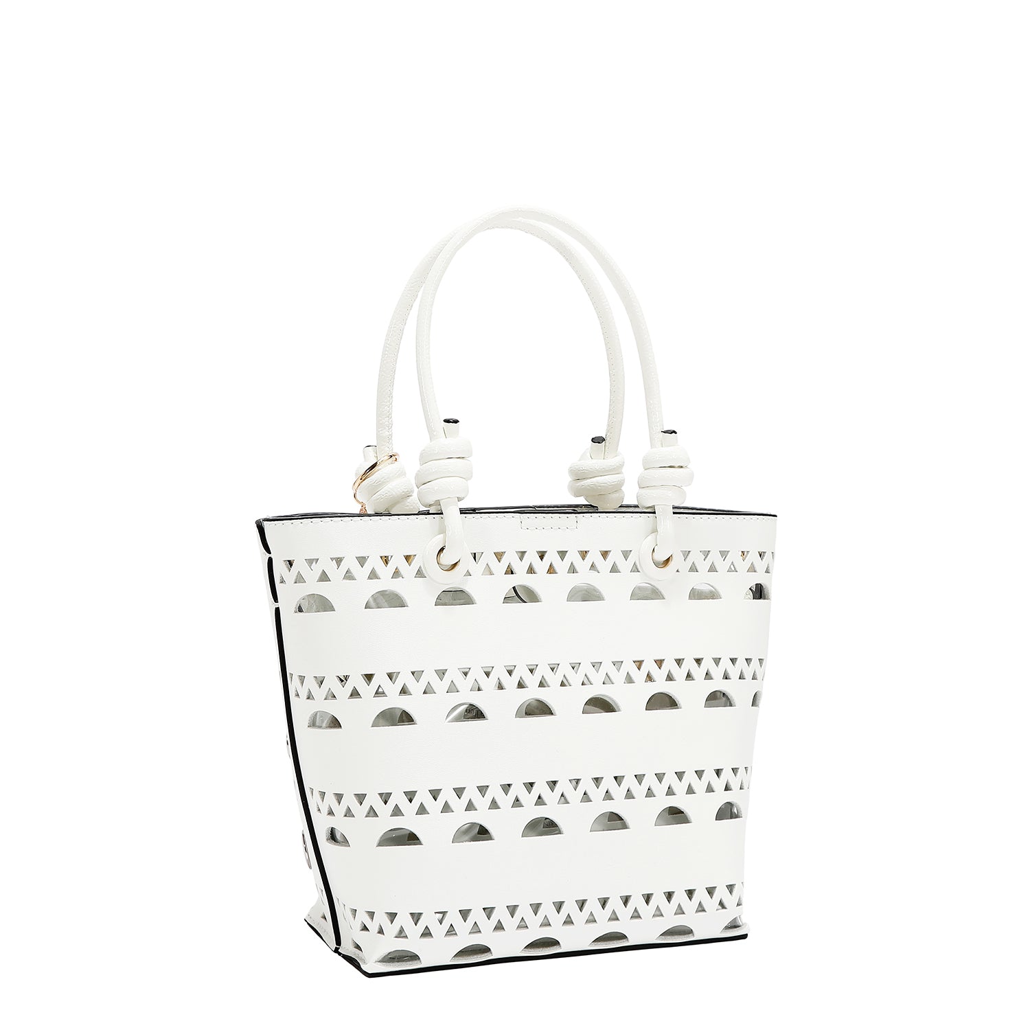 2-teilige Beuteltasche mit silbernen Nieten (weiß)