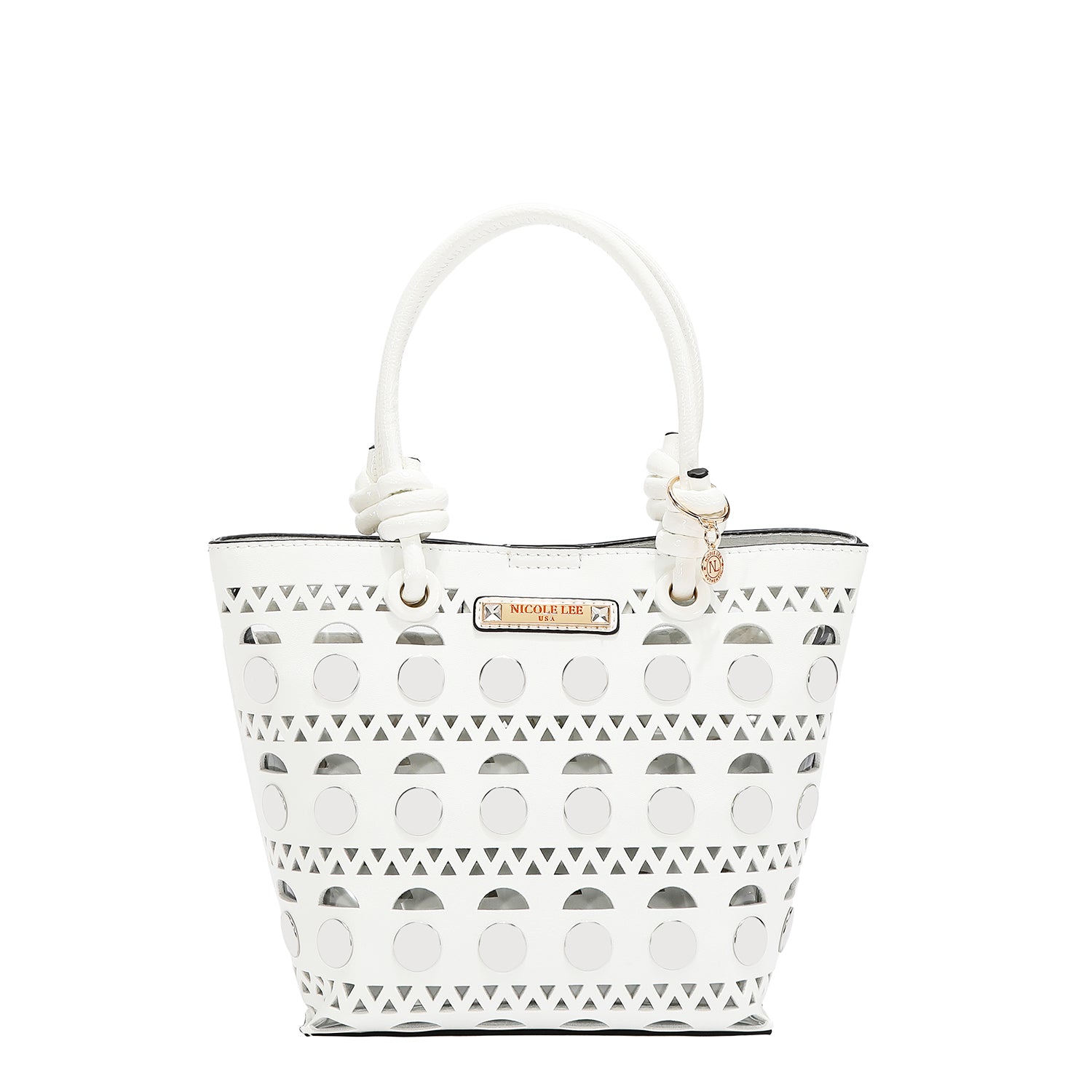 2-teilige Beuteltasche mit silbernen Nieten (weiß)