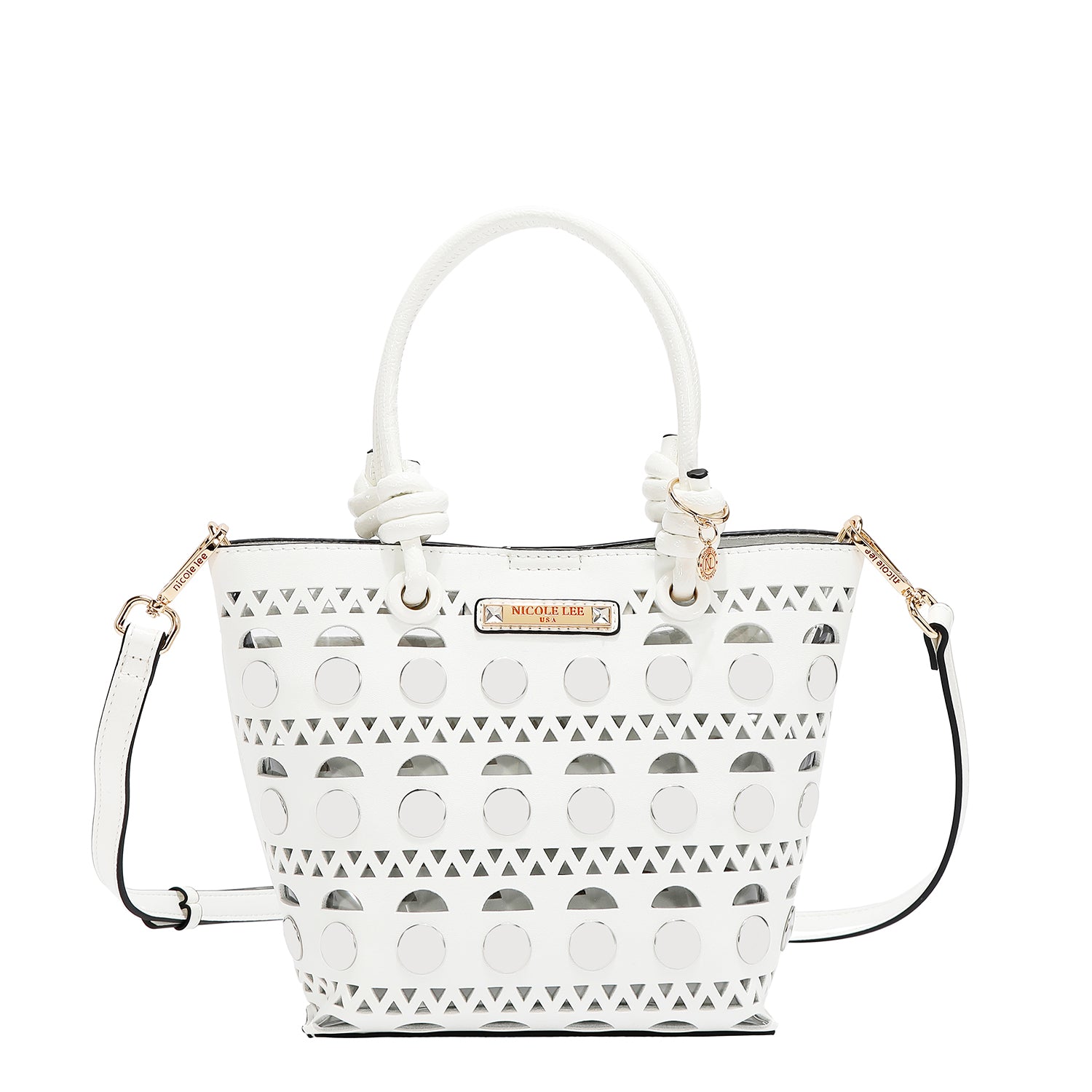 BOLSO DE CUBO DE 2 PIEZAS CON REMACHES PLATEADOS (BLANCO)