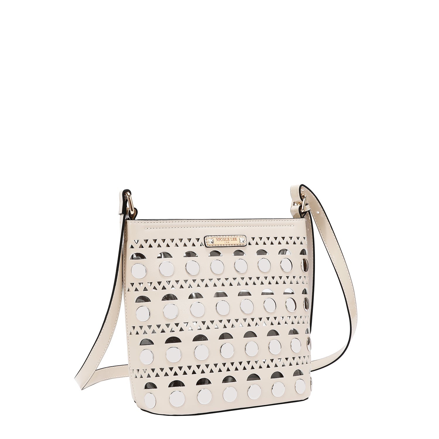 BOLSO BANDOLERA CON TACHUELAS PLATEADAS (BEIGE)
