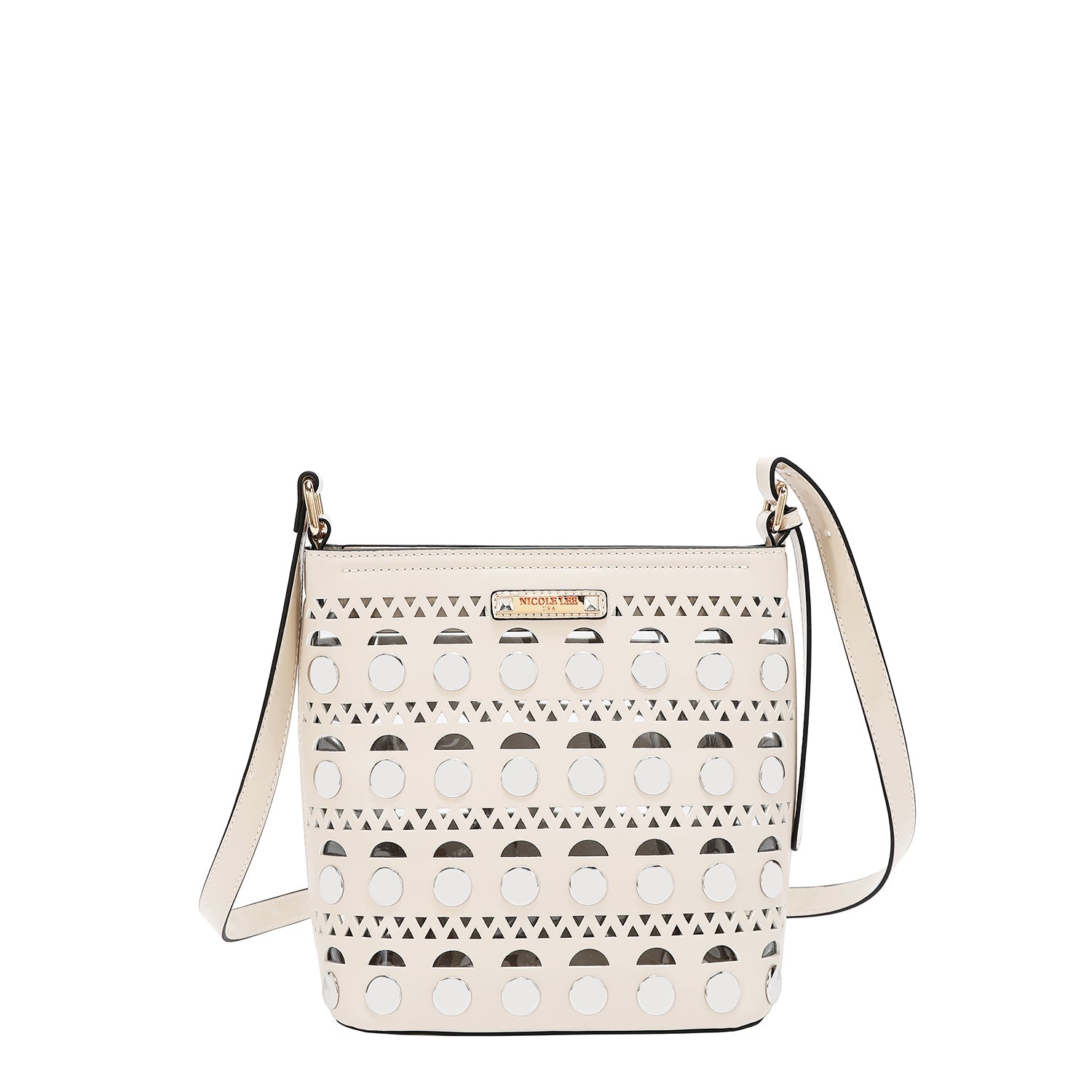 BOLSO BANDOLERA CON TACHUELAS PLATEADAS (BEIGE)