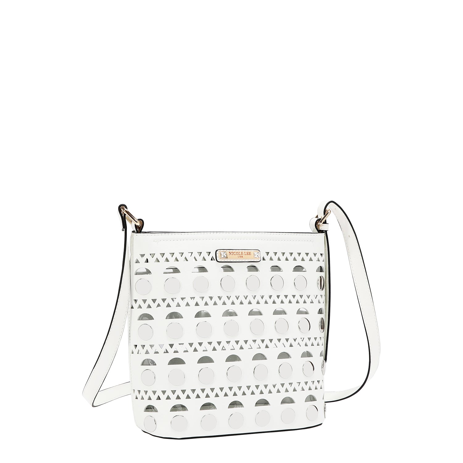 BOLSO BANDOLERA CON TACHUELAS PLATEADAS (BLANCO)