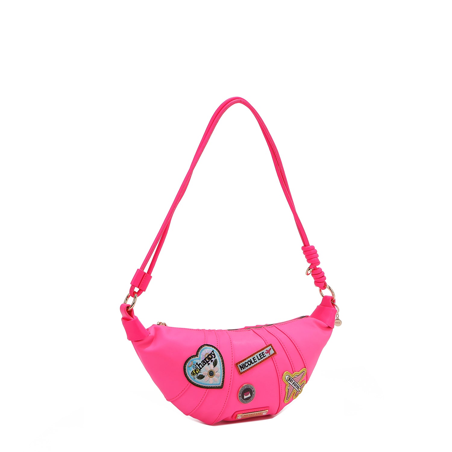 BOLSO CROISSANT CON PARCHES DE COLORES (ROSA)