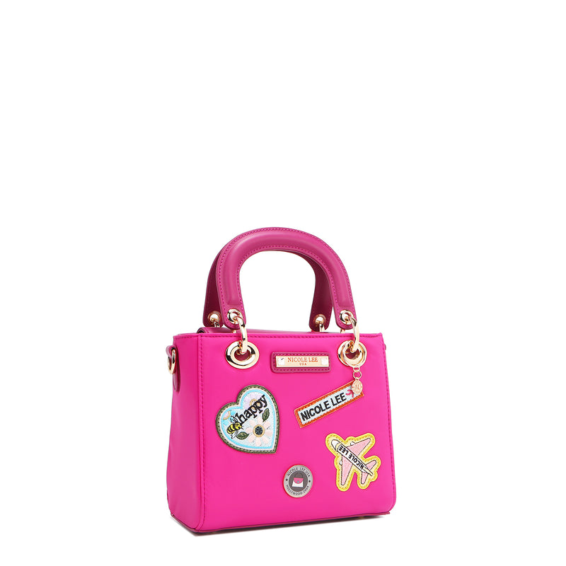 BOLSO DE MANO CON PARCHES DE COLORES (VIOLETA)