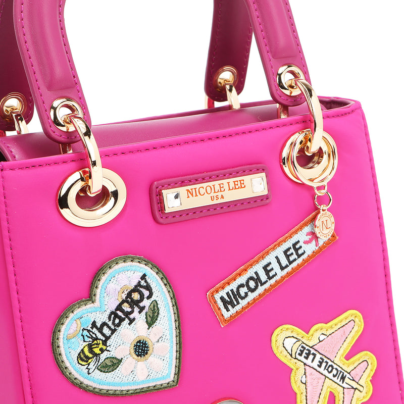 BOLSO DE MANO CON PARCHES DE COLORES (VIOLETA)