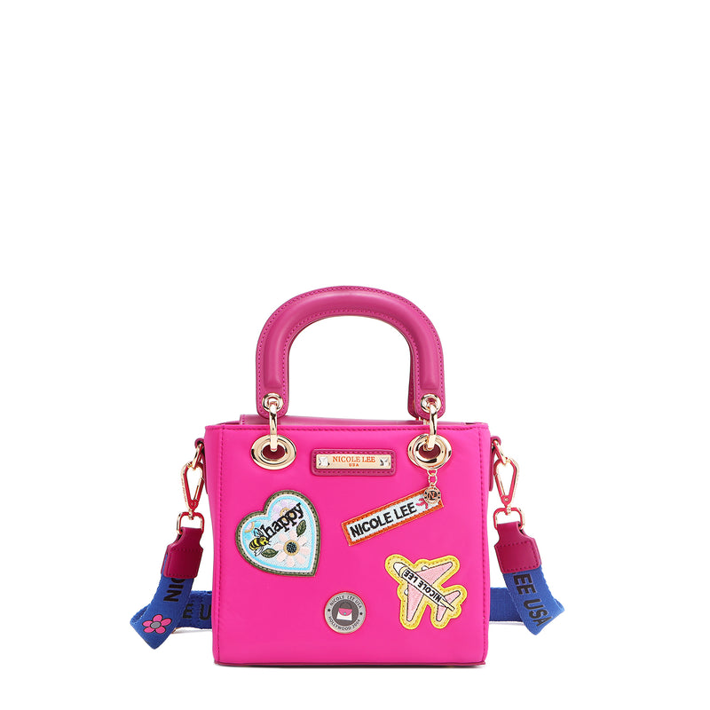 BOLSO DE MANO CON PARCHES DE COLORES (VIOLETA)