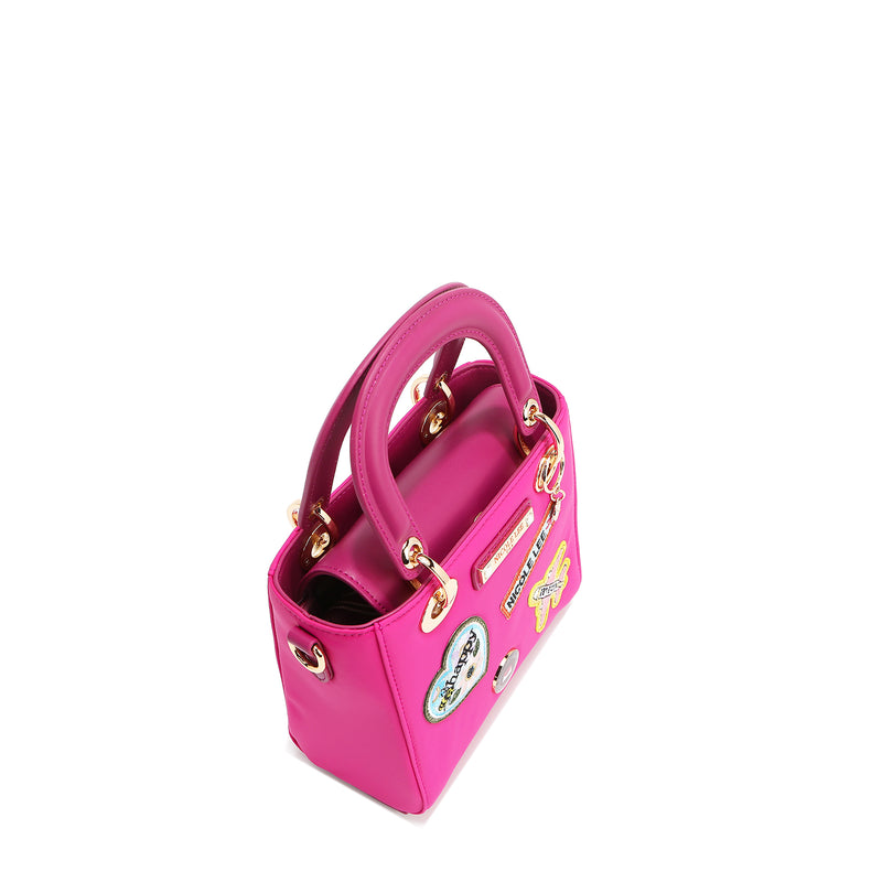 BOLSO DE MANO CON PARCHES DE COLORES (VIOLETA)