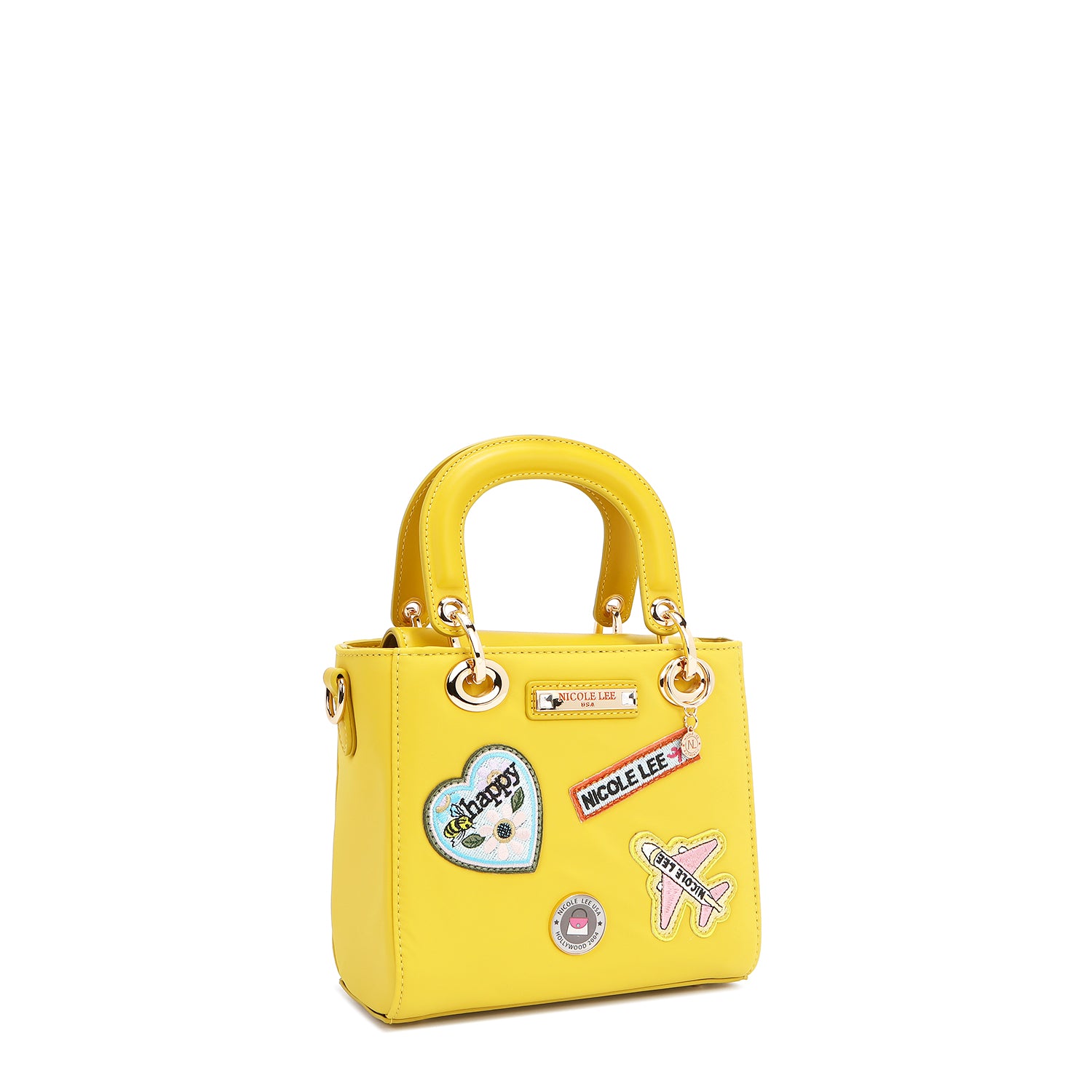 BOLSO DE MANO CON PARCHES DE COLORES (AMARILLO)