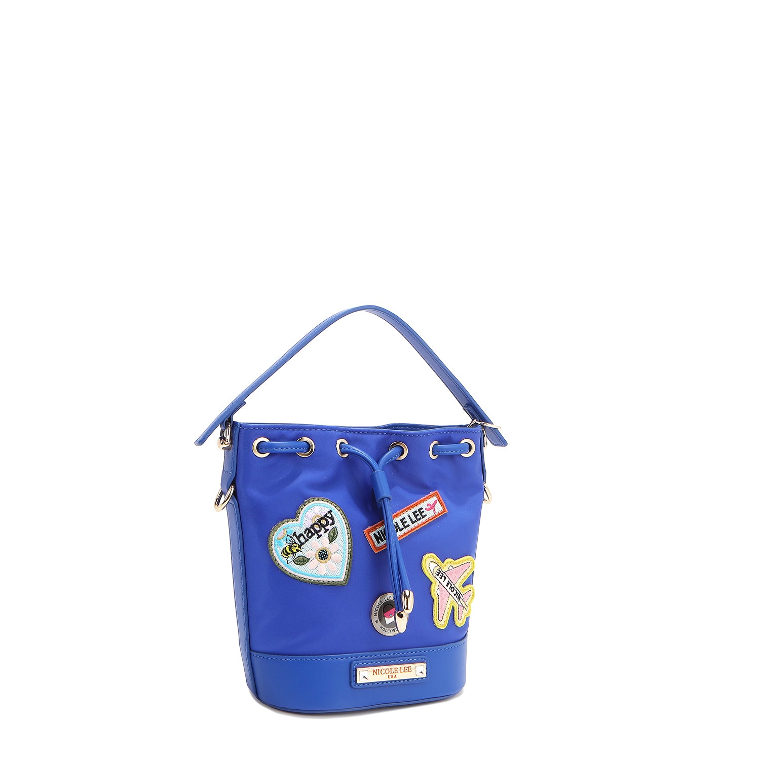 BOLSO CUBO CON PARCHES DE COLORES (AZUL)