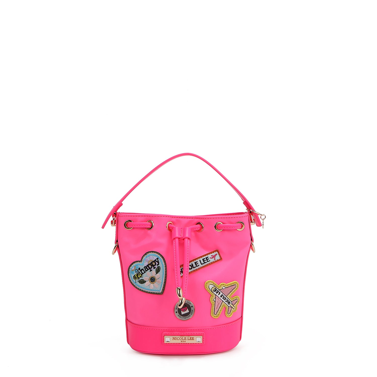 SAC SEAU À PATCHS COLORÉS (ROSE)