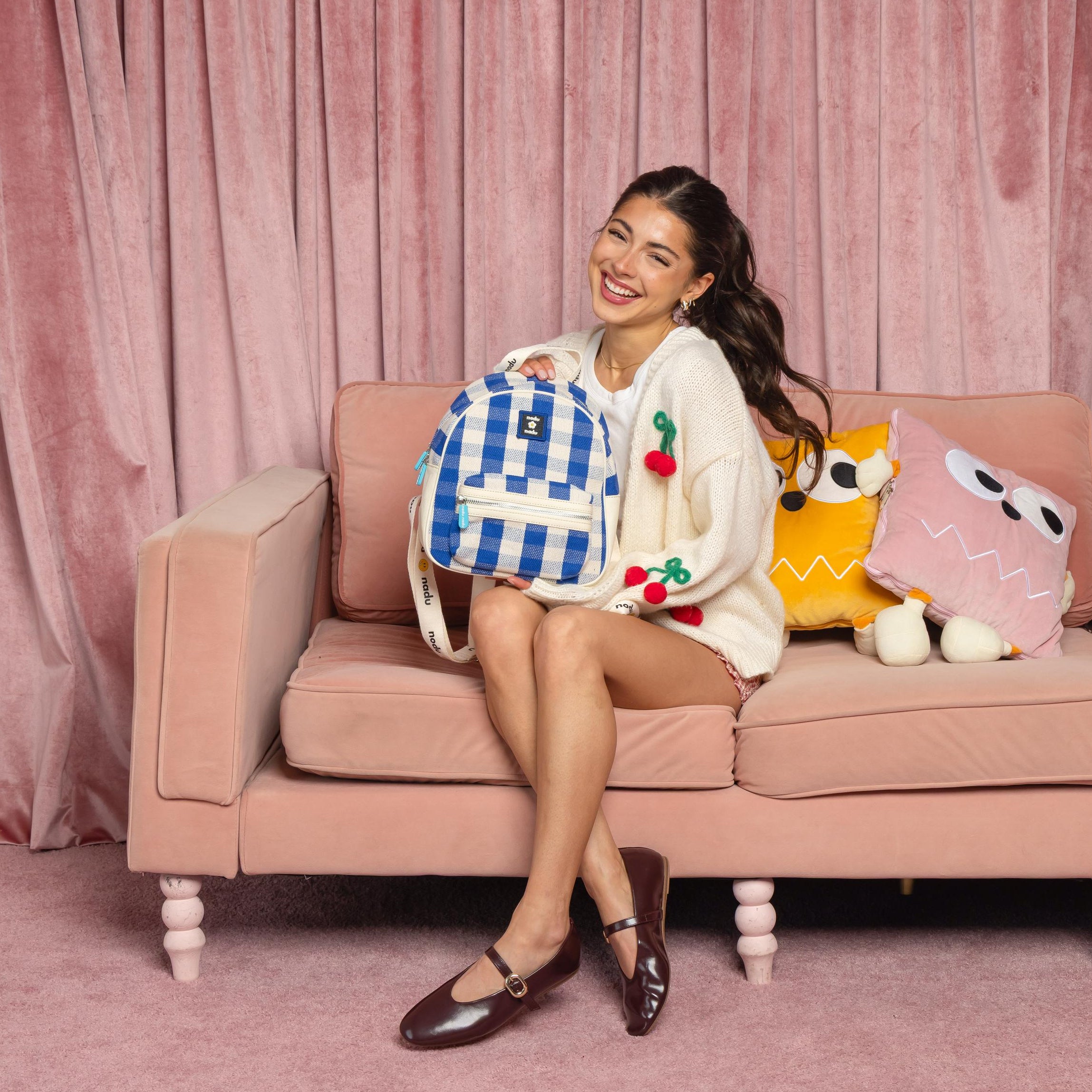 MOCHILA DE CUADROS CORDY (AZUL)