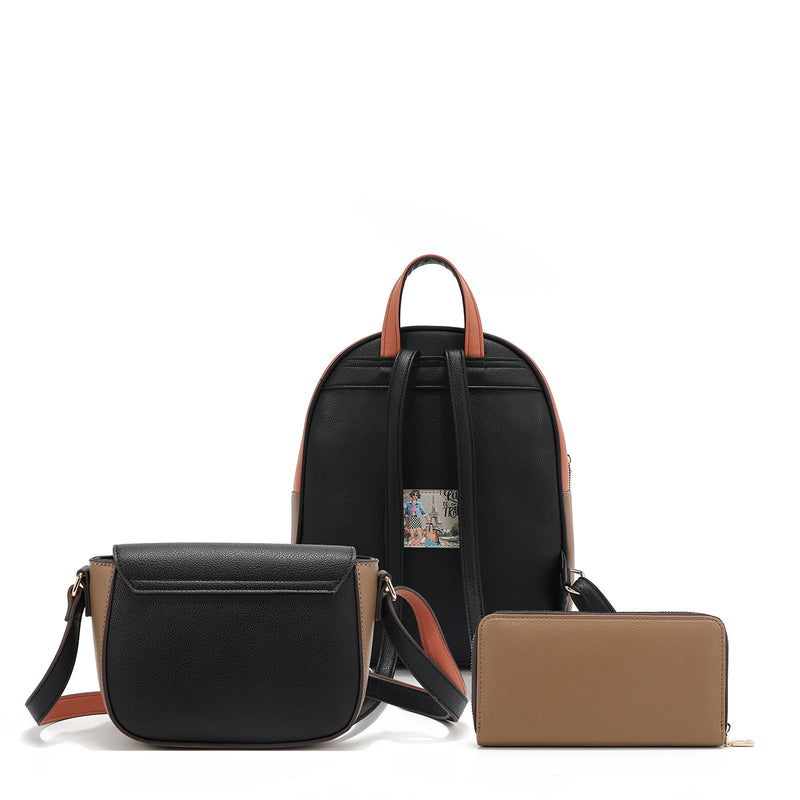 BACKPACK, SHOULDER BAG, WALLET SET (<tc>I LIVE TO TRAVEL</tc>)