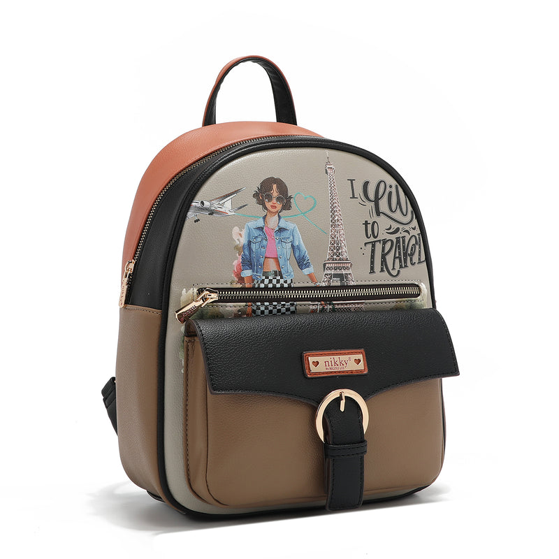 BACKPACK, SHOULDER BAG, WALLET SET (<tc>I LIVE TO TRAVEL</tc>)