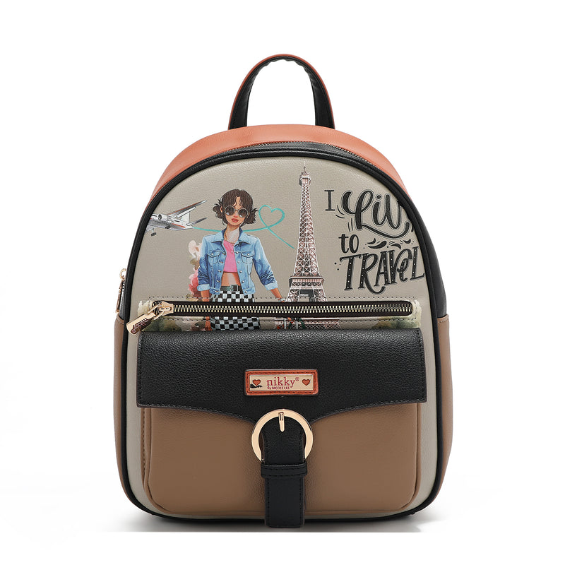 BACKPACK, SHOULDER BAG, WALLET SET (<tc>I LIVE TO TRAVEL</tc>)