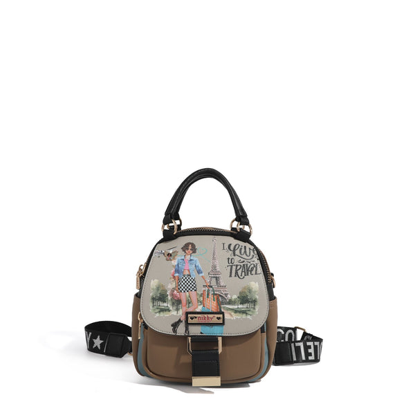 NYLON BACKPACK/SHOULDER BAG (<tc>I LIVE TO TRAVEL</tc>)