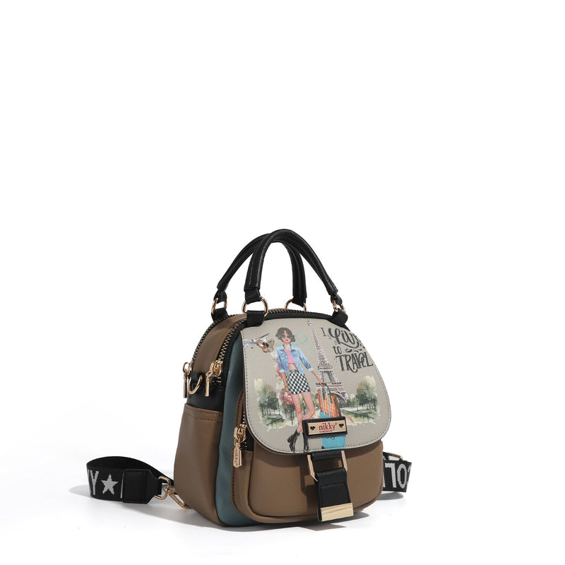 NYLON BACKPACK/SHOULDER BAG (<tc>I LIVE TO TRAVEL</tc>)