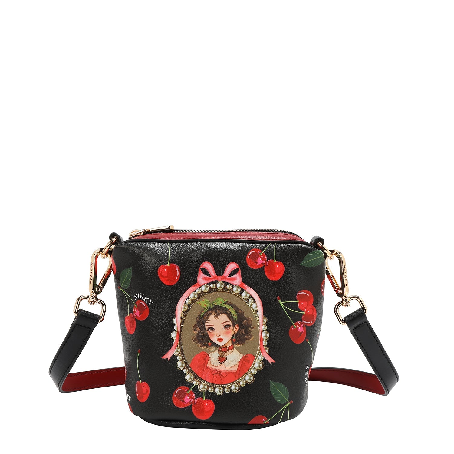 BOLSO DE HOMBRO CON TIPO CUBO DE 2 PIEZAS (CHERRY LIPS-BLACK)