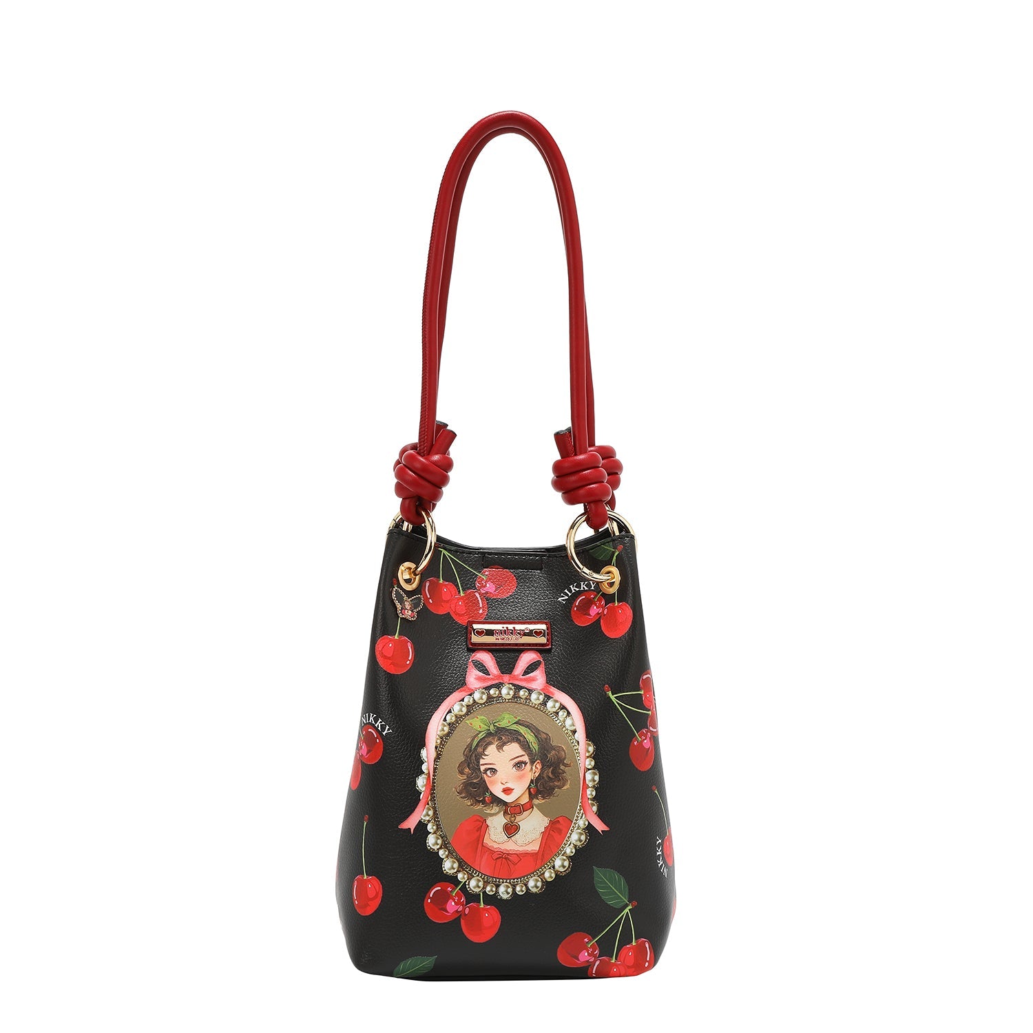BOLSO DE HOMBRO CON TIPO CUBO DE 2 PIEZAS (CHERRY LIPS-BLACK)