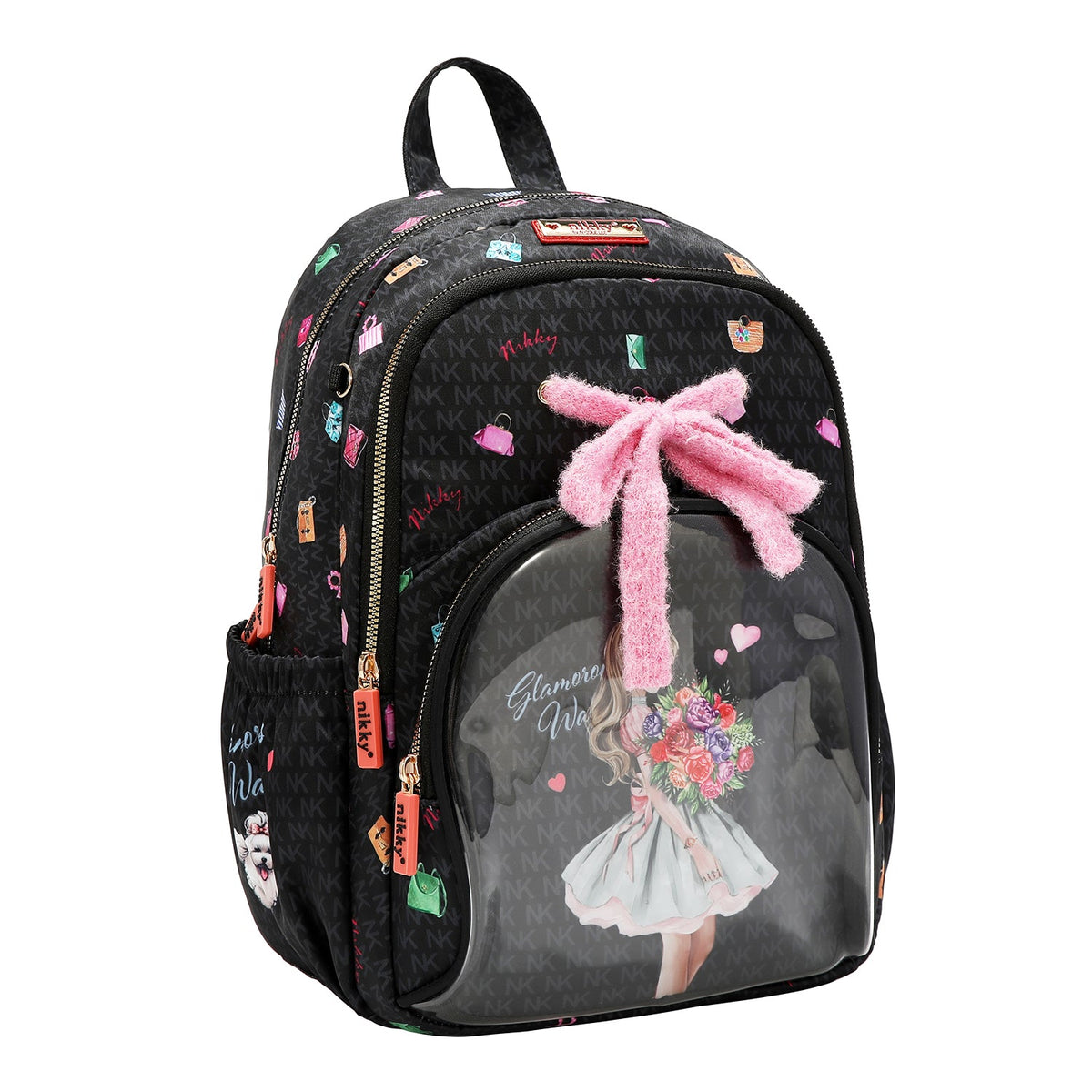 MEDIUM BACKPACK WITH BOW (GLAMOROUS WALK - BLACK)