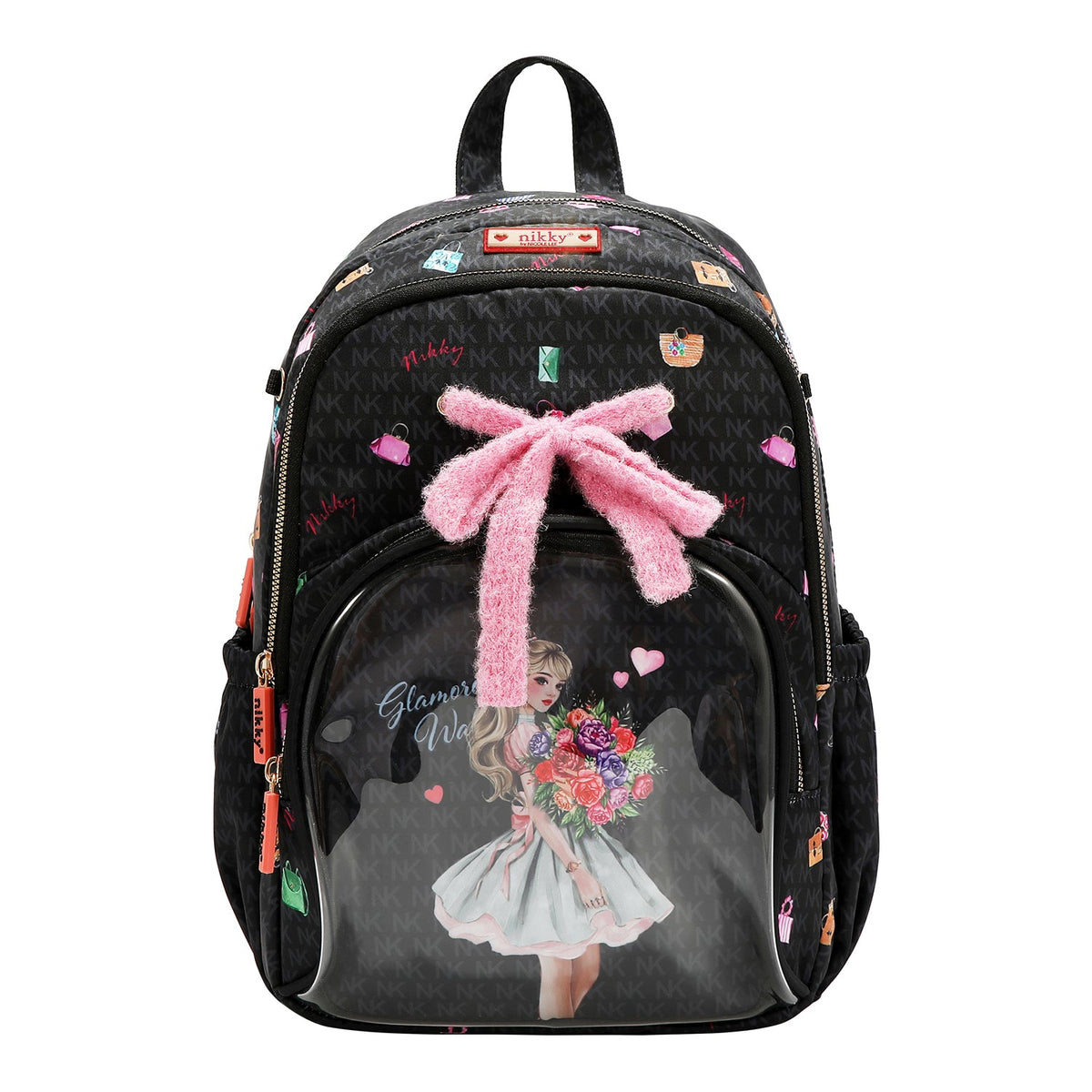 MOCHILA MEDIANA CON MOÑO (GLAMOROUS WALK - NEGRO)