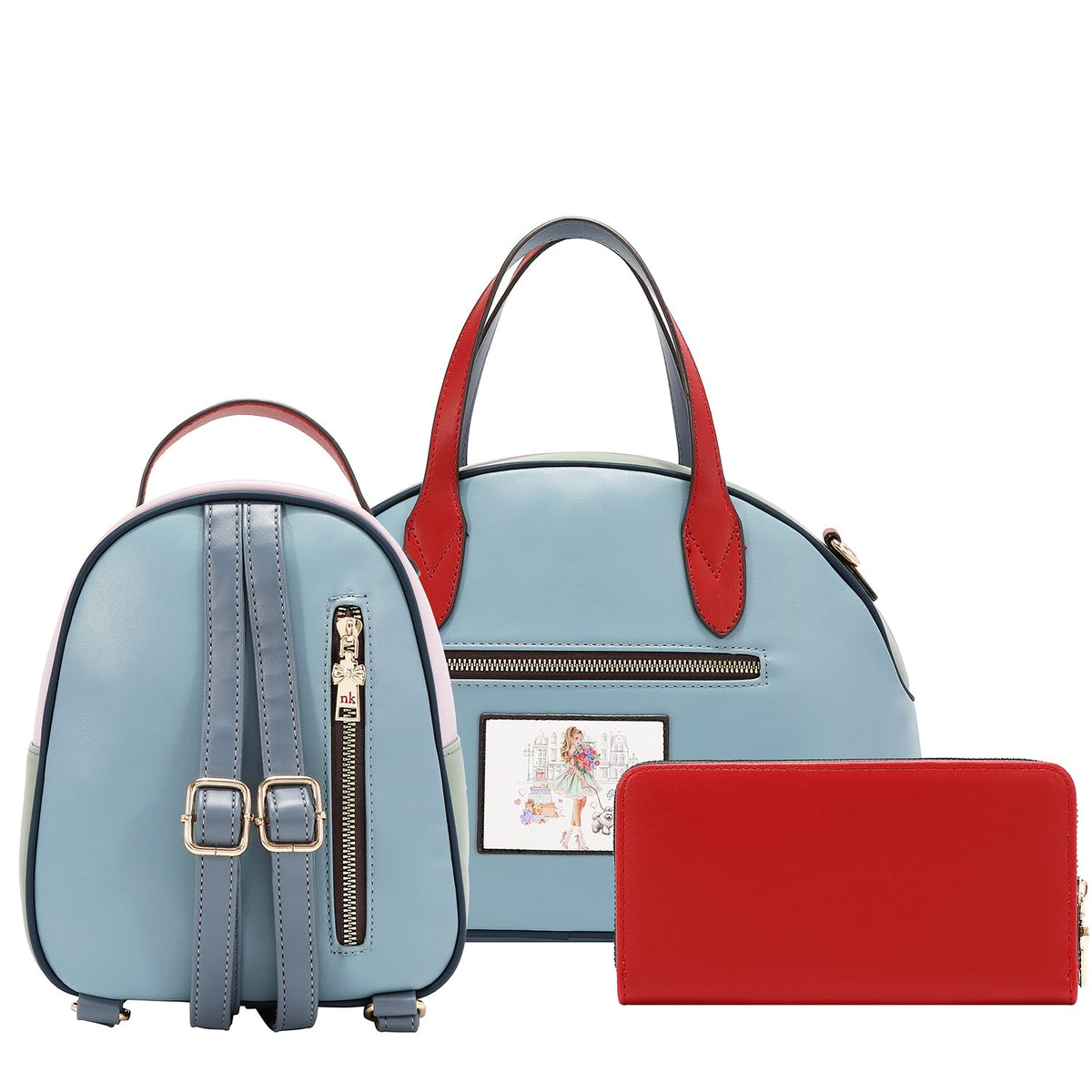 3 PIECE SET (SATCHEL BAG, MINI BACKPACK, WALLET) (GLAMOROUS WALK - WHITE)