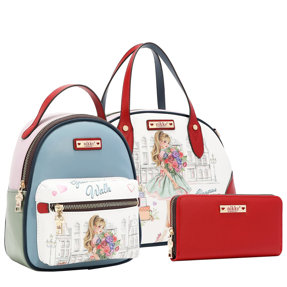 3 PIECE SET (SATCHEL BAG, MINI BACKPACK, WALLET) (GLAMOROUS WALK - WHITE)