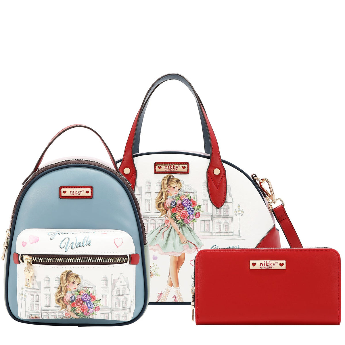 CONJUNTO DE 3 PIEZAS (BOLSO, MOCHILA, CARTERA) (GLAMOROUS WALK-WHITE)